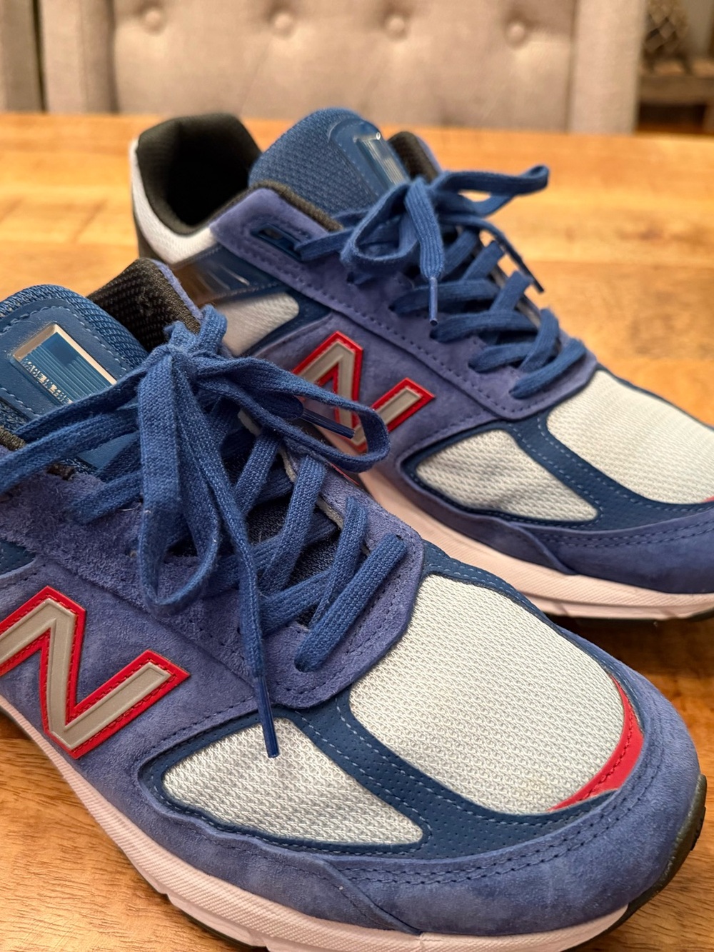 New Balance Men's Blue Suede & Mesh Sneakers with Red Accent # 990V5, M990NC5